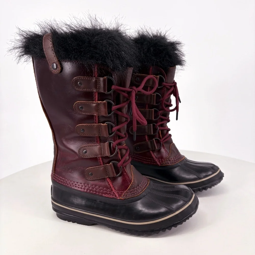 SOREL Joan of Arctic Premium Red Leather Snow Boots Size 6.5